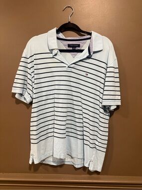 Tommy Hilfiger Light Blue Polo with Navy Stripes